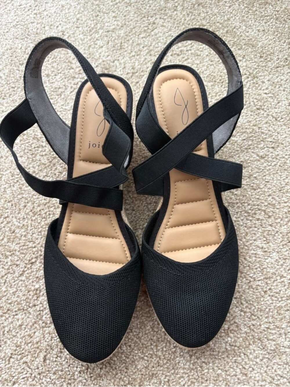 NWOB Joie Black Sydney Stretch Espadrille Wedge Sandals Shoes Jute Raffia - Picture 3 of 9